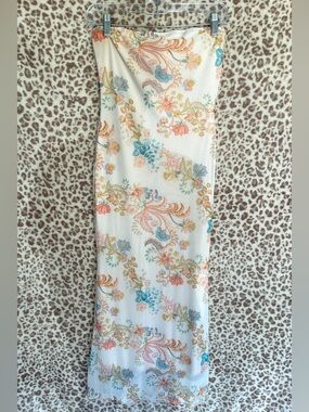 See You Monday Strapless Floral Maxi Dress Size M Pastel Sheer Beachy Boho